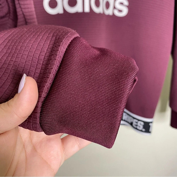 Adidas Maroon White Trefoil 3 Stripes Banded Sweatshirt Top Women's Size Small - Picture 7 of 12
